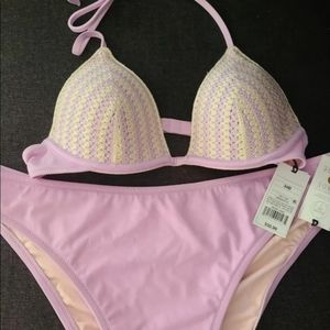 Shade & Shore Lavender/Cream Crochet Style Bikini